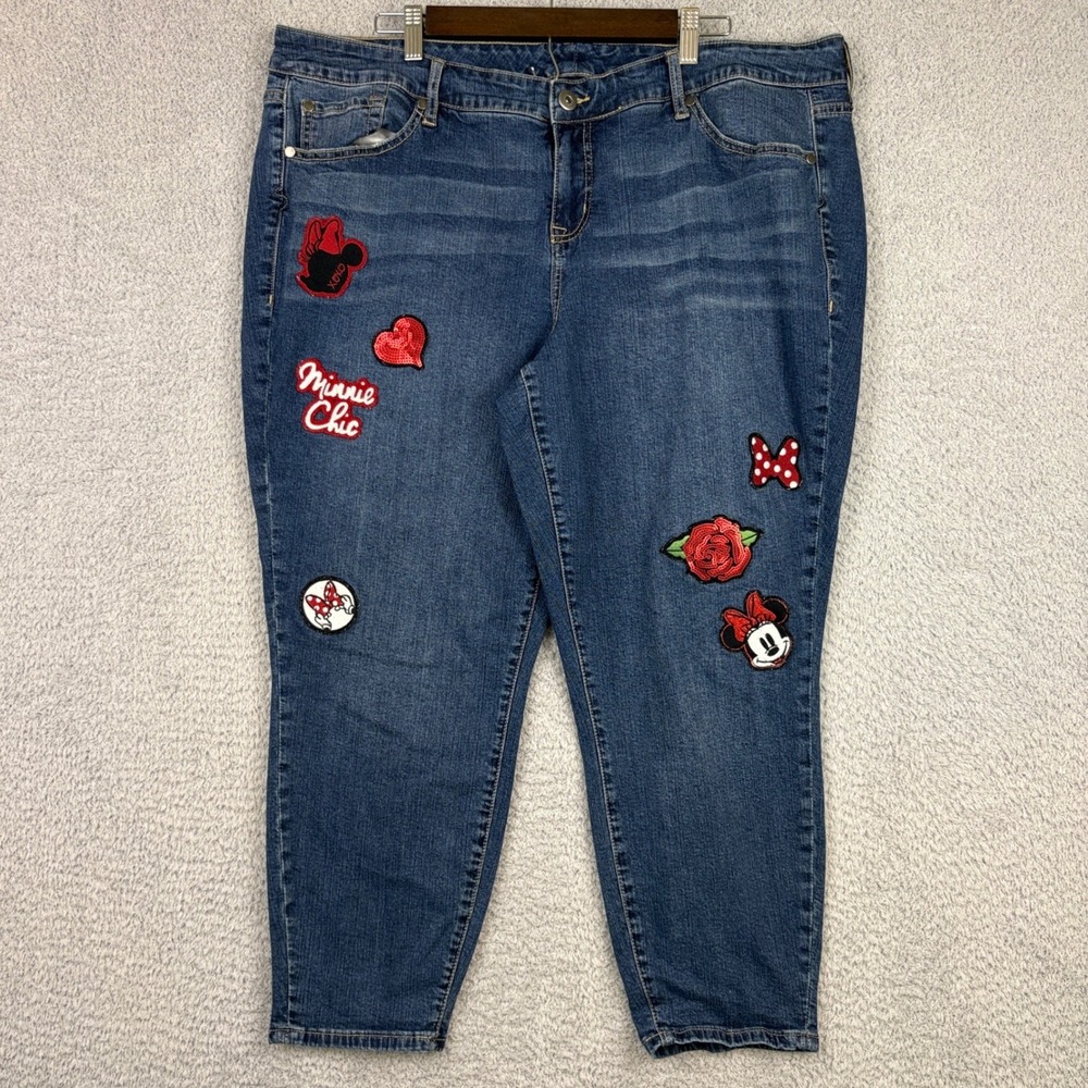 Disney Jeans Womens 22 Blue Minnie Mouse Patch Sequin Rose Whimsical Denim Pants